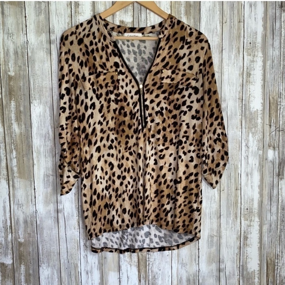 Calvin Klein Leopard High Low Blouse
